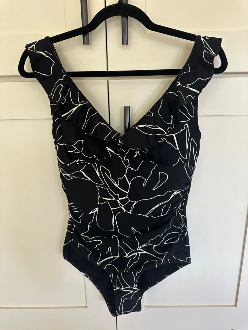 DKNY Ruffle Plunge Neck One Piece Swimsuit - Picture 3 of 16
